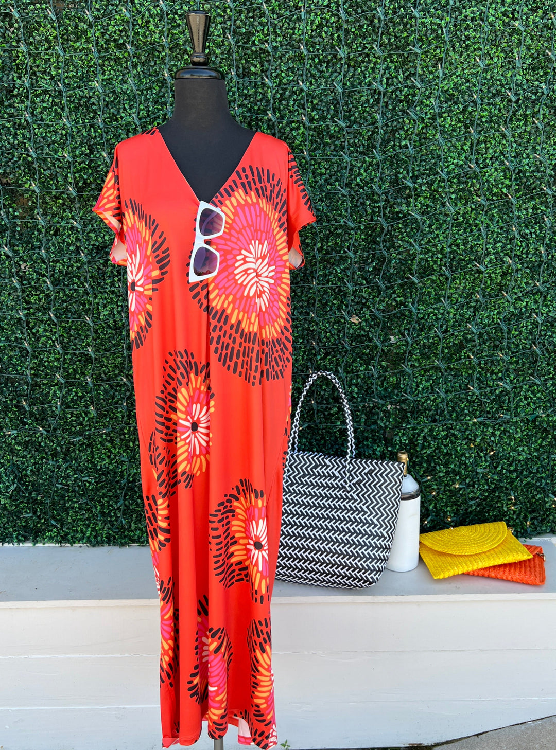 Fireworks Caftan Dress/Cover-up orange trendy online boutique