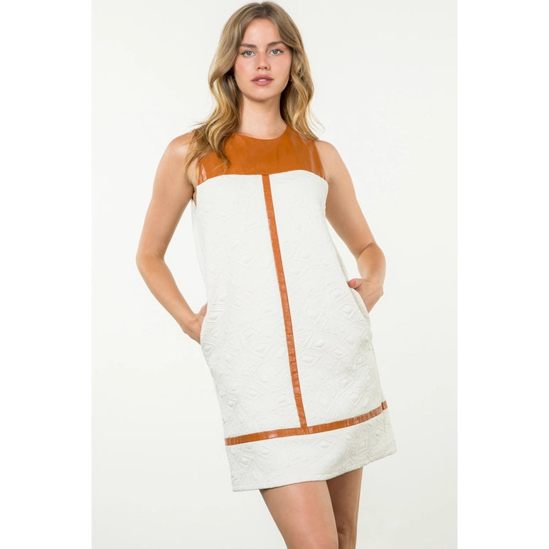 Cream Textured & Burnt Orange Pleather Dress Cream / M Cream Textured & Burnt Orange Pleather Dress Cream / M
