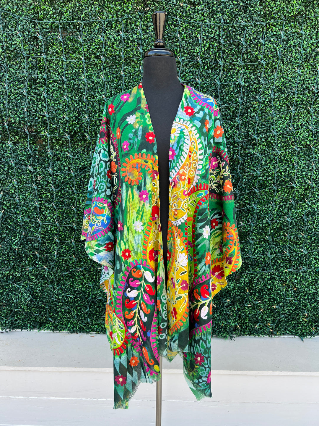 anu natural fashions Embroidered Eucalyptus Ruana silk summer spring