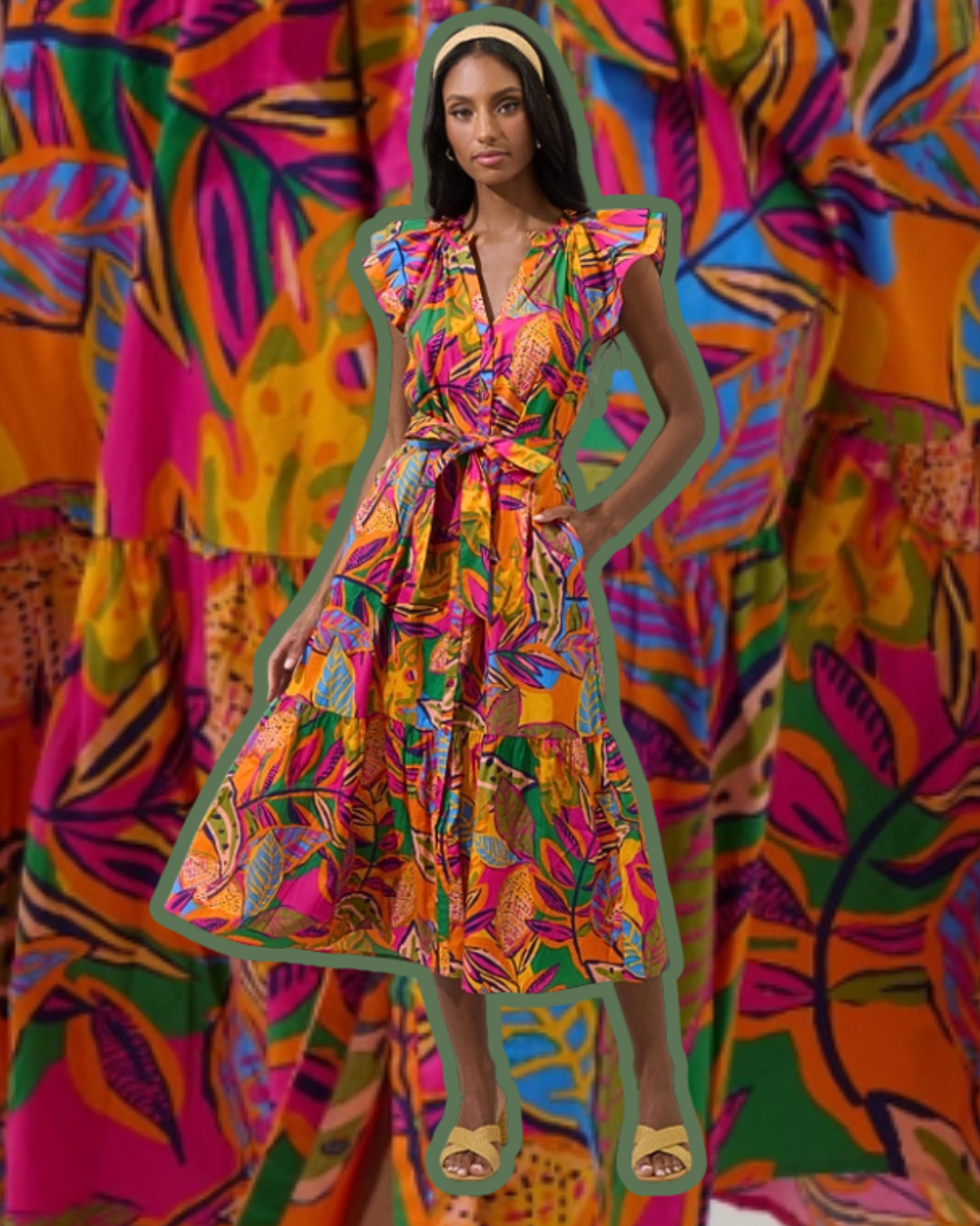 resort midi dresses Ruffle Jungle Print Dress V-Neckline breathable feel Cute Striped Tube Top Corset Size:36EU/S/8UK/6US