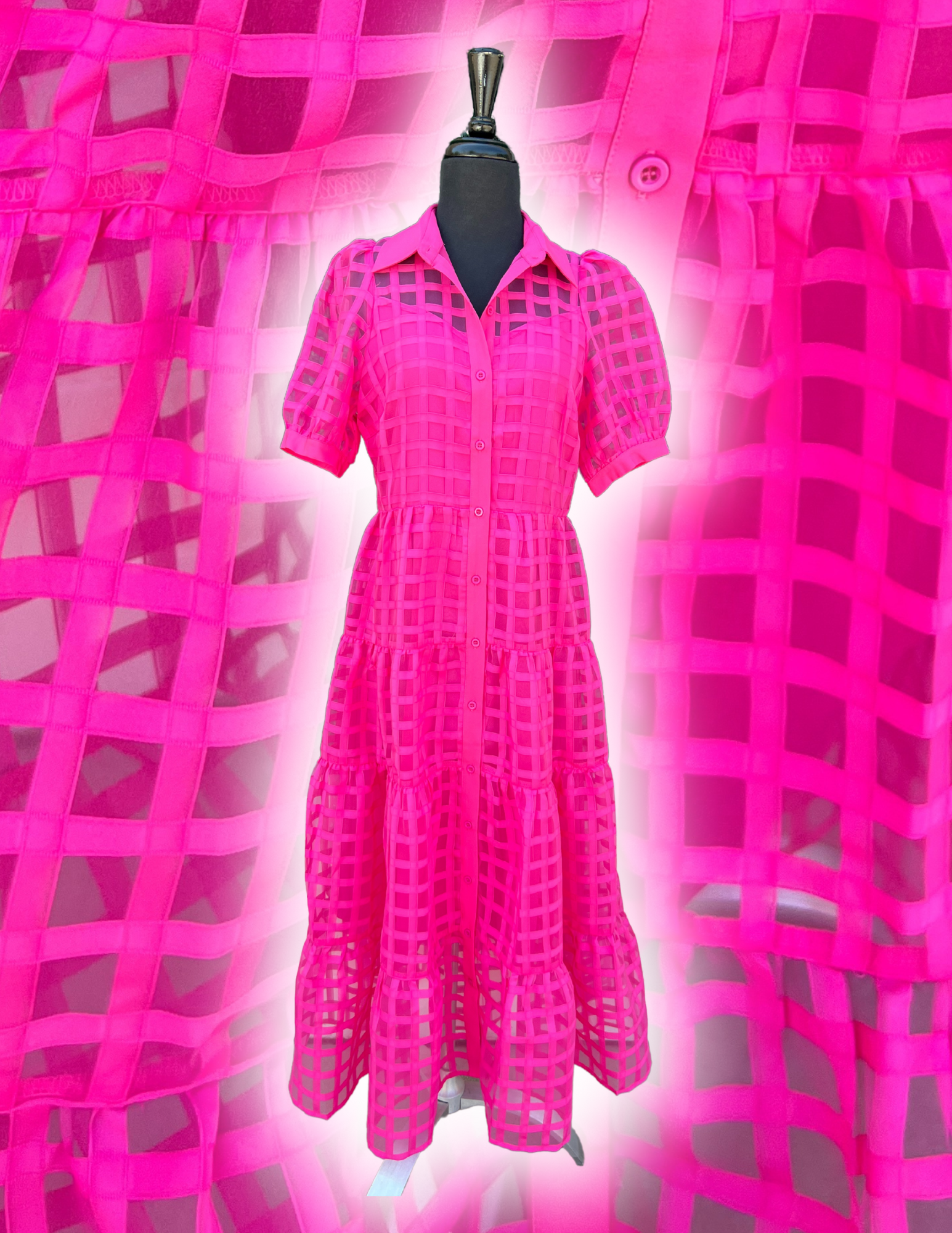 Sheer Pink Check Maxi | High End Women's Online Boutique Hot Pink / S Sheer Pink Check Maxi | High End Women's Online Boutique Hot Pink / S