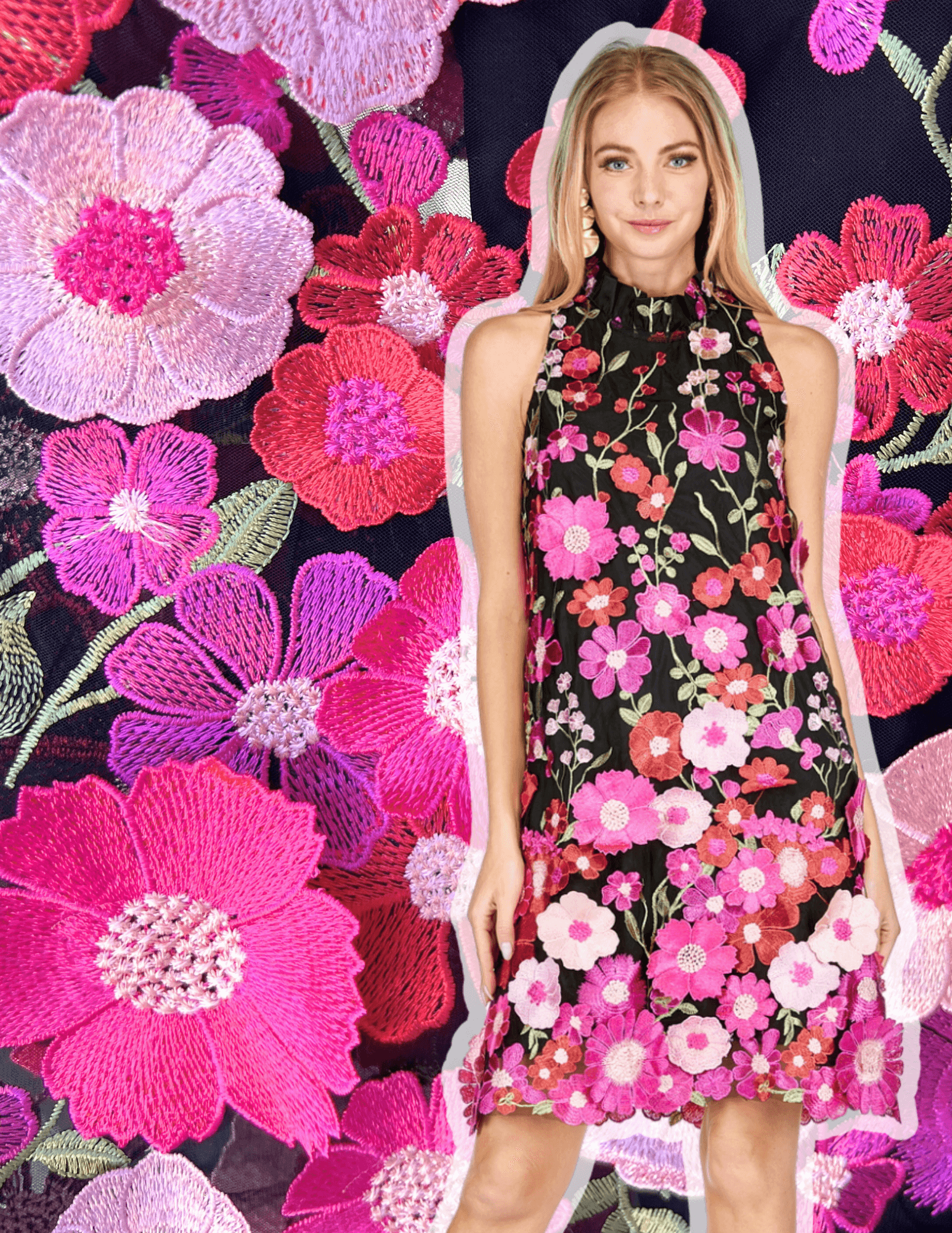 Pink Florals Appliqu Dress | Colorful Women's Dresses Boutique | Jade Pink / M Pink Florals Appliqu Dress | Colorful Women's Dresses Boutique | Jade Pink / M