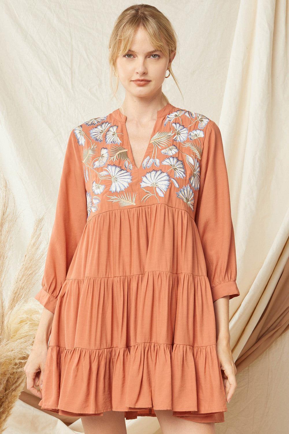 Terracotta Embroidered Dress | Women's Boutique | Houston Texas  Trs Chic  Boutique