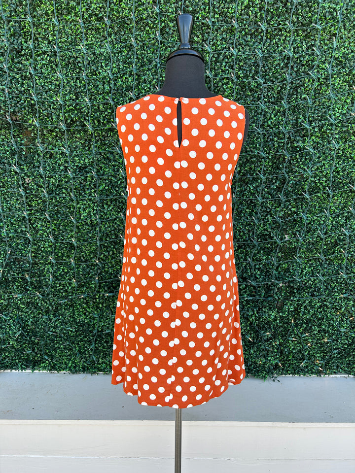 burnt  UT orange polka dot dress with pockets knee length a line