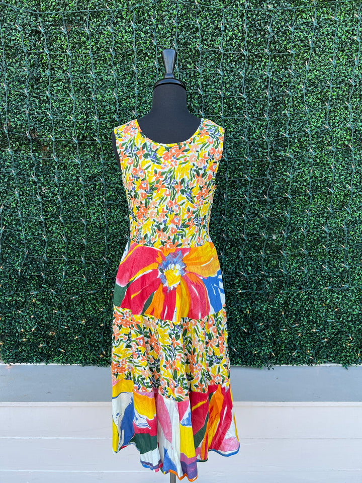 Yellow JOY Mix Midi Dress dress addict brand 100% cotton online boutique