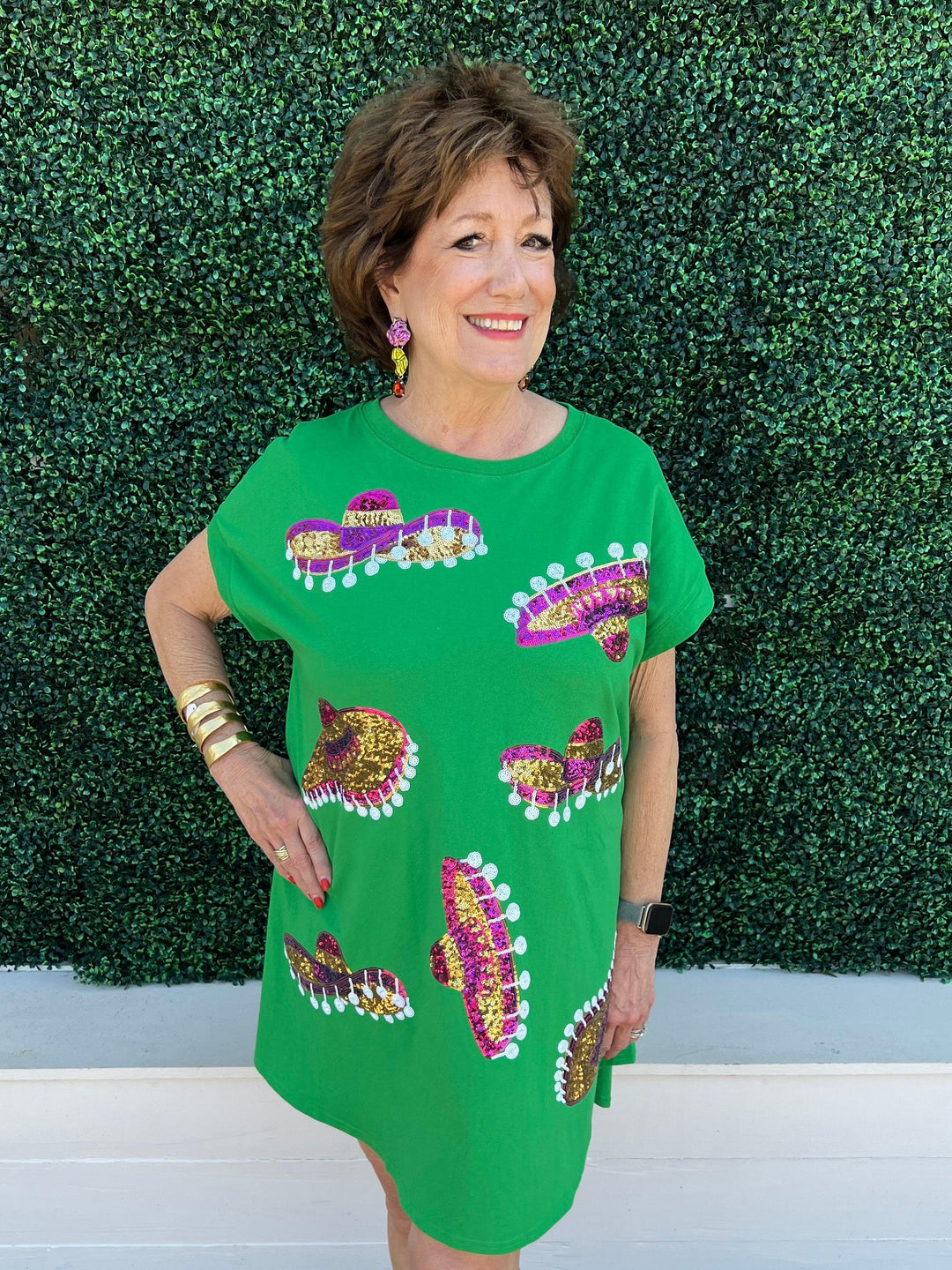 green cotton fiesta dress with sequin sombreros trendy online boutique 