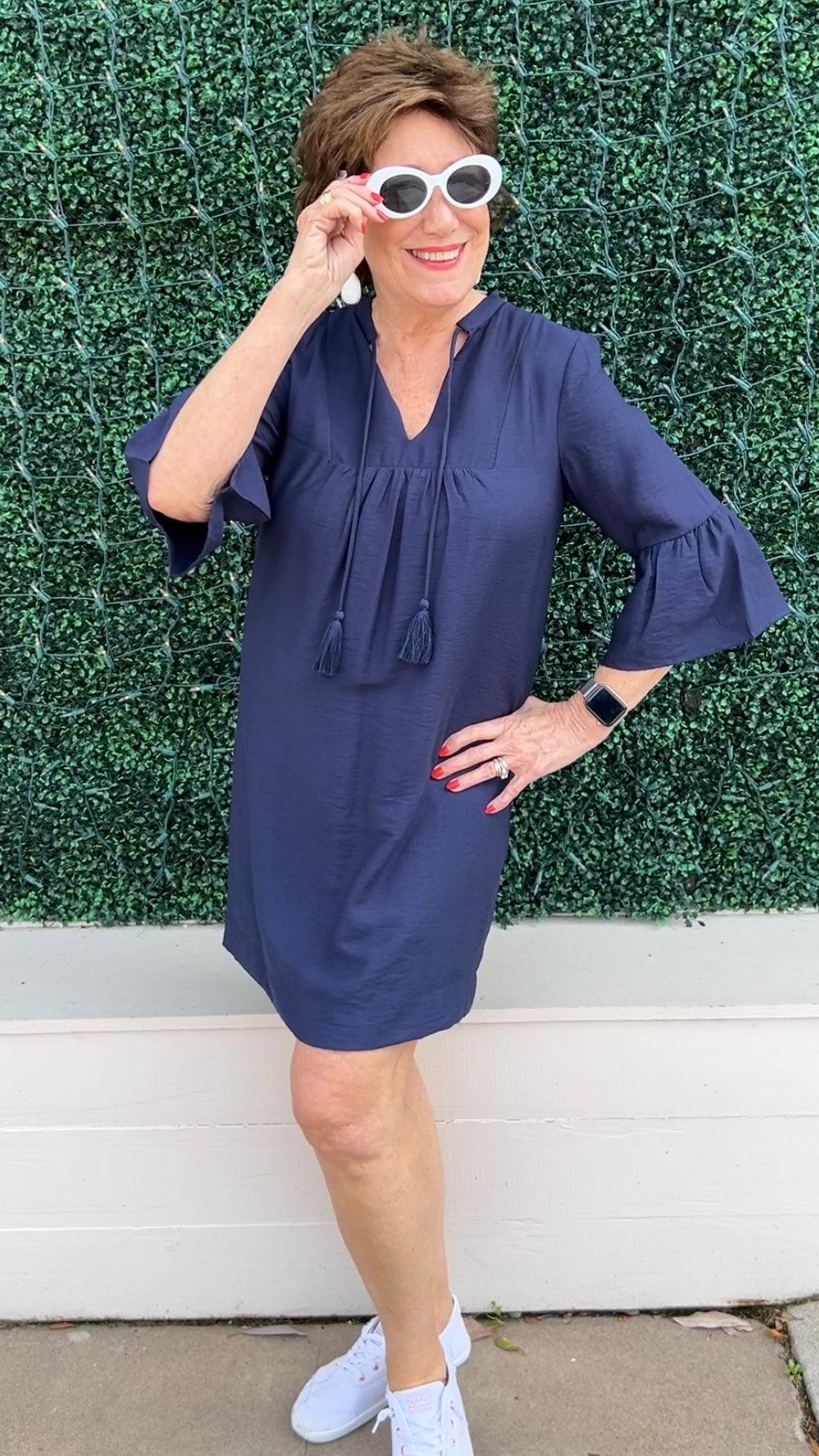 Navy Bell Sleeve Dress | Jade Brand Dresses | Houston Astros Navy / XS Navy Bell Sleeve Dress | Jade Brand Dresses | Houston Astros Navy / XS