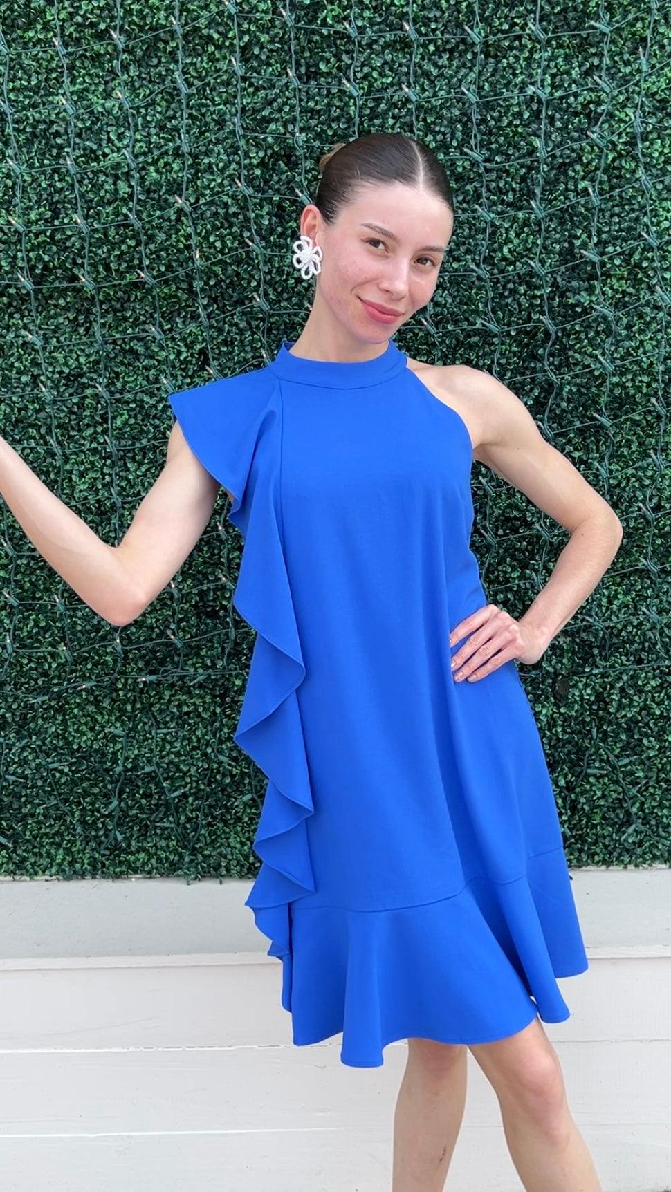 Ruffle Halter Dress | Women's Boutique | Houston Texas Blue / L Ruffle Halter Dress | Women's Boutique | Houston Texas Blue / L