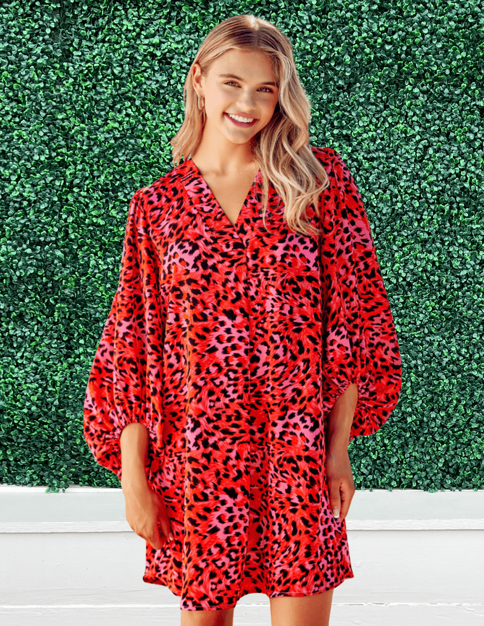 Red leopard top shirt dress
