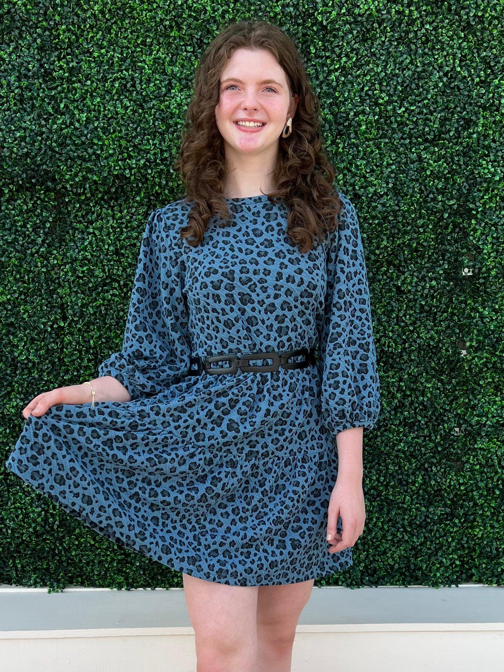 Tiered Blue Cheetah Dress Tiered Blue Cheetah Dress