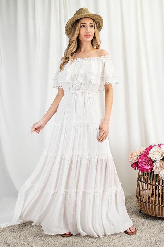 knee length dresses for ladies Crochet Off the Shoulder Maxi
