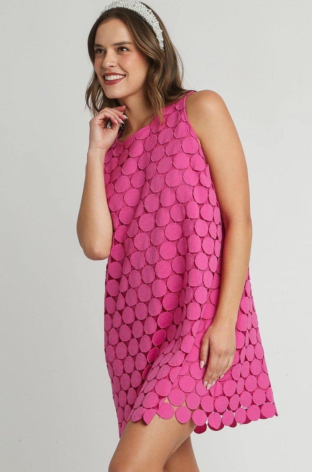 polka dot lace dress hot pink a line umgee brand tres chic boutique