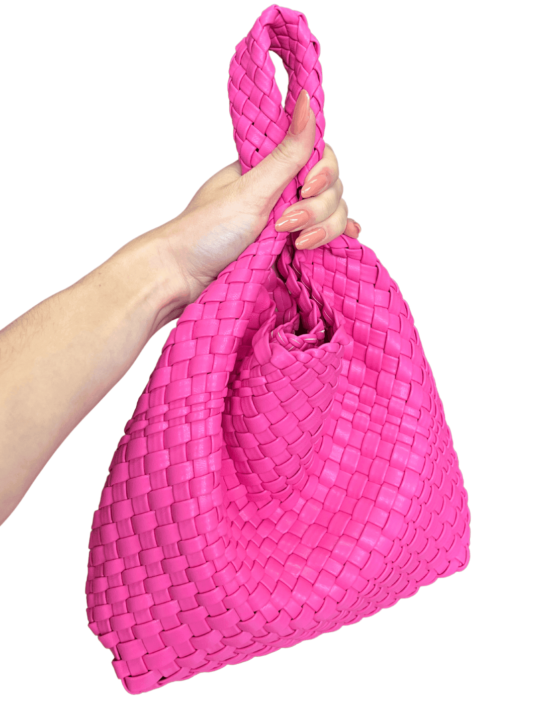 spring summer hot pink woven tote bag one strap