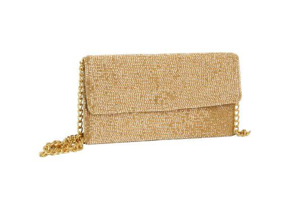 Foldover All Beaded Clutch | Evening Dress Boutique | Houston Texas Gold / 9.5x5