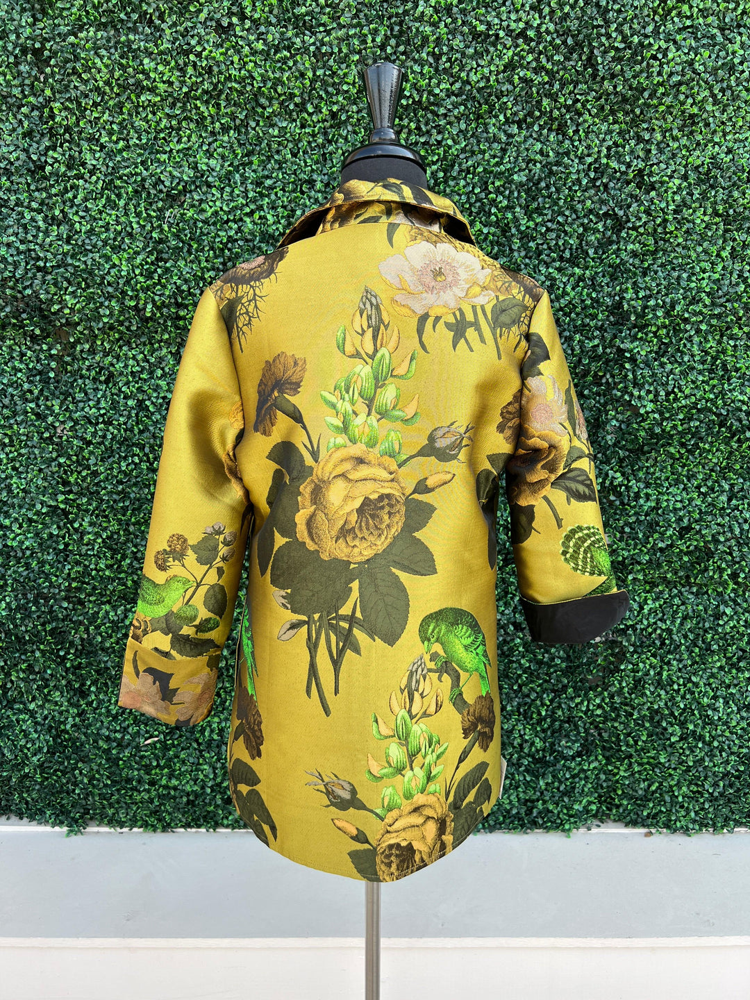 Grace Chuang Jackets new holiday blazer with gold floral print