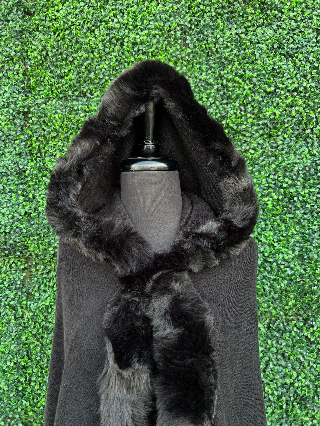 black faux fur with hood and vest