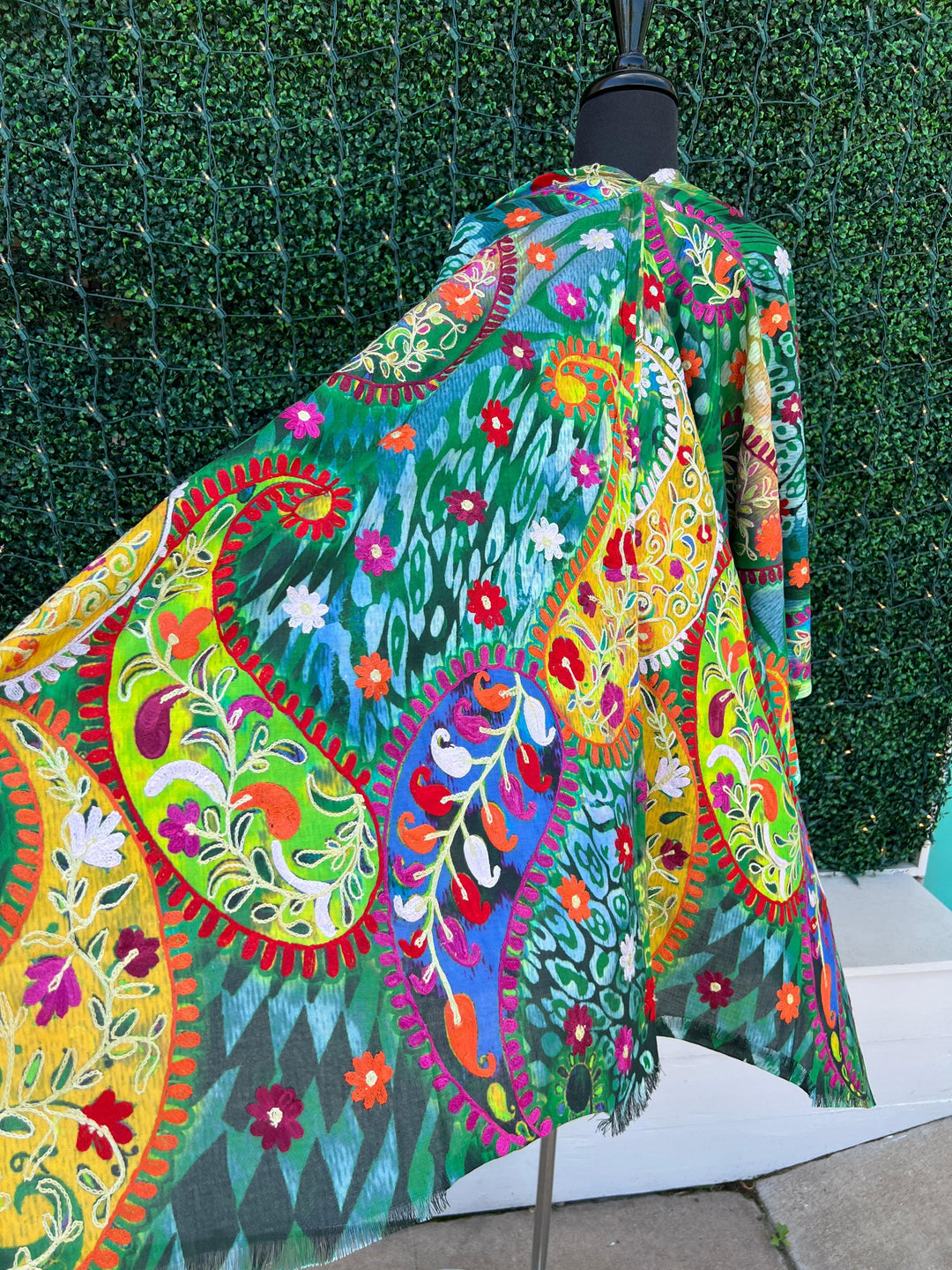 anu natural fashions Embroidered Eucalyptus Ruana silk summer spring
