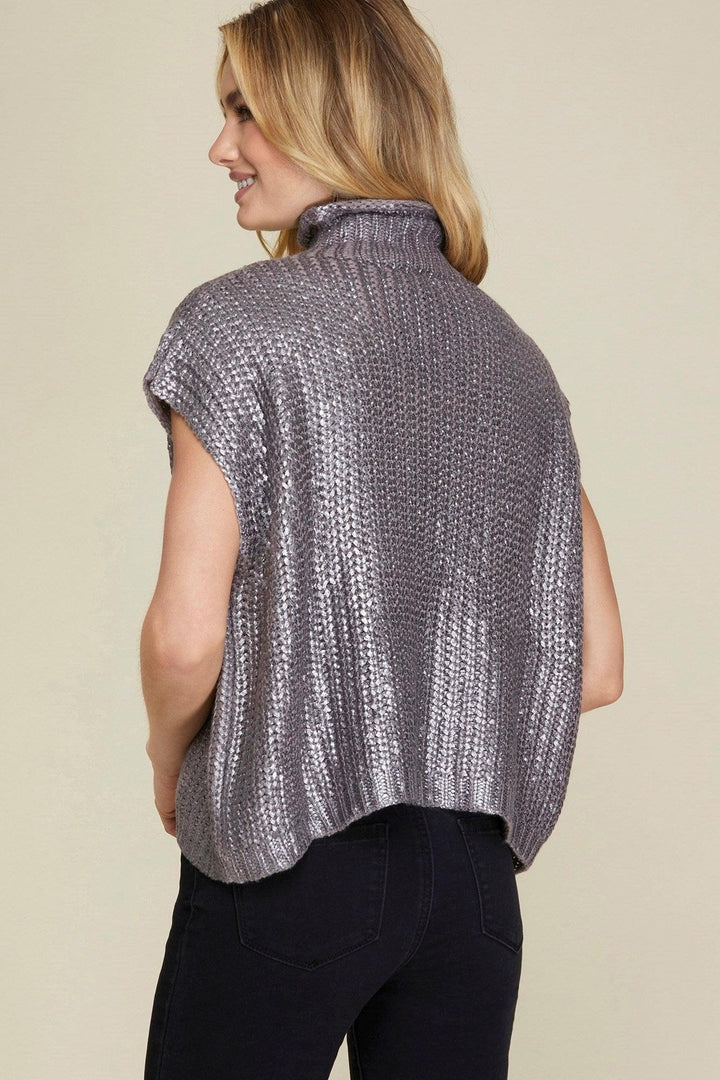 Metallic Foil Sweater Top silver she and sky brand online boutique