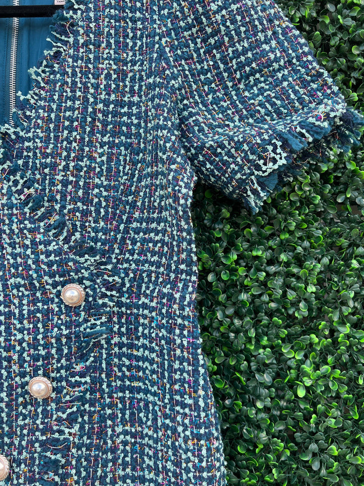 pearl detail tweed sparkly dress houston