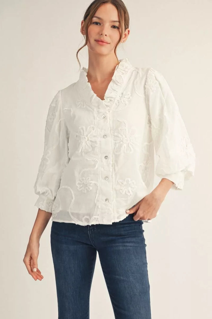 Pearl Button 3/4th Sleeve Button Down