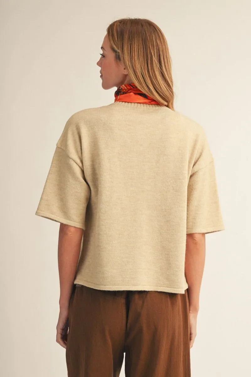 Beige Short Sleeve Cardigan