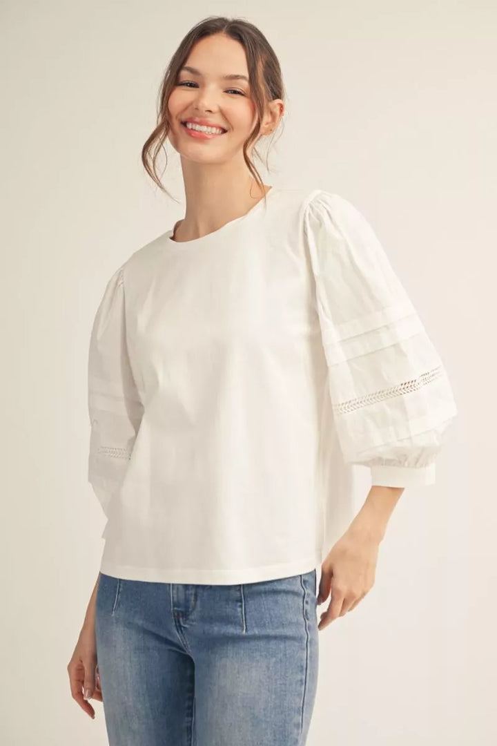 Cotton Puff and Knit Body Blouse