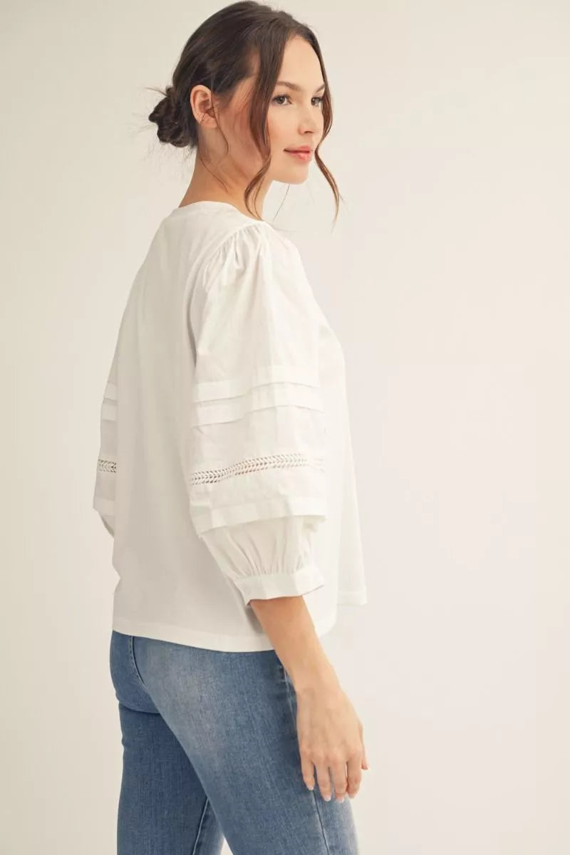 Cotton Puff and Knit Body Blouse