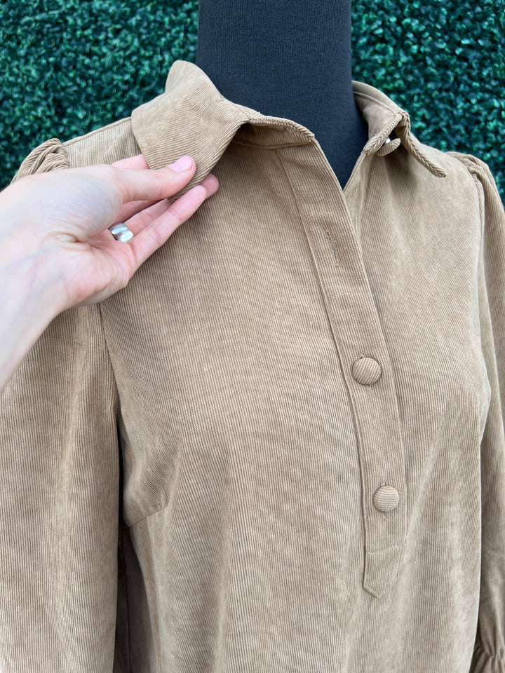 Crduroy Placket Collar Dress