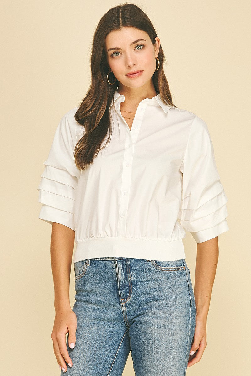 Cropped Shirt With Banded Hem