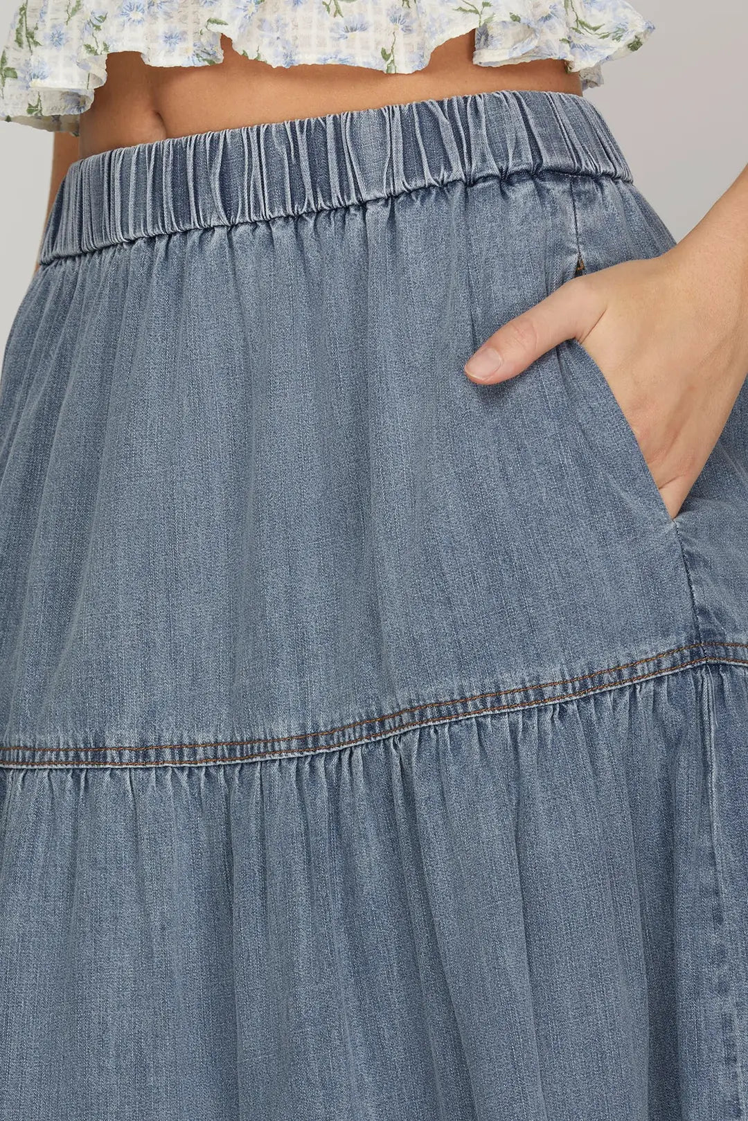 Denim Tier Maxi Skirt