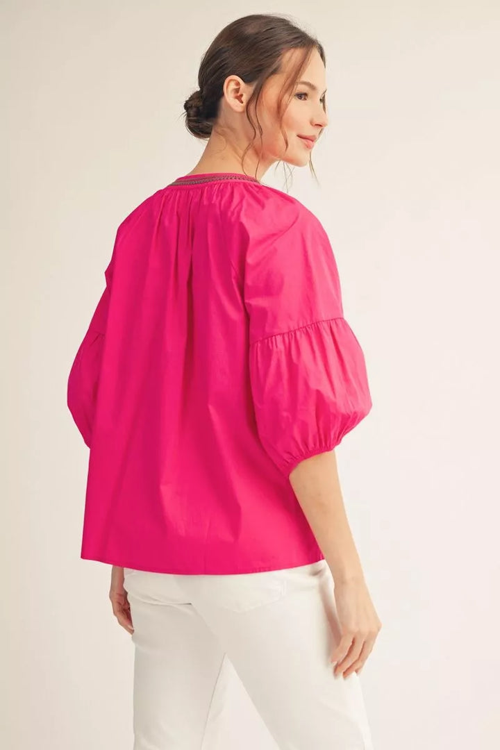 Cotton Embroidered Bishop Sleeve Blouse