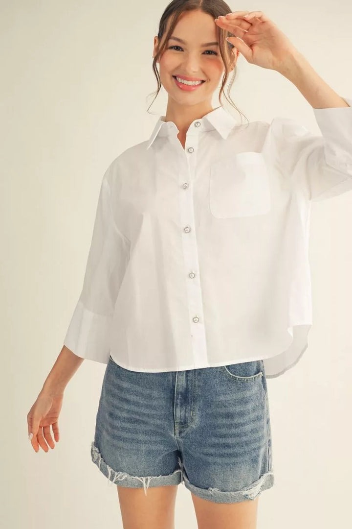 Pearl Button 3/4th Sleeve Button Down
