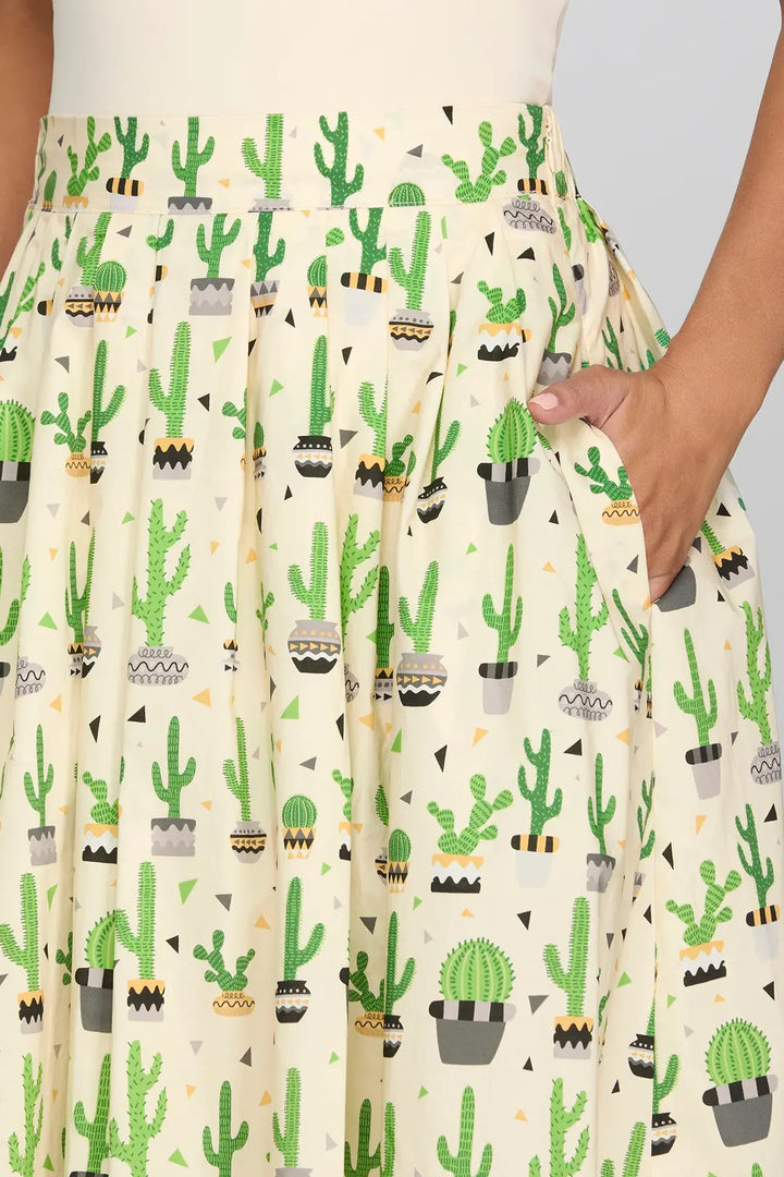 Cacti Print Midi Skirt