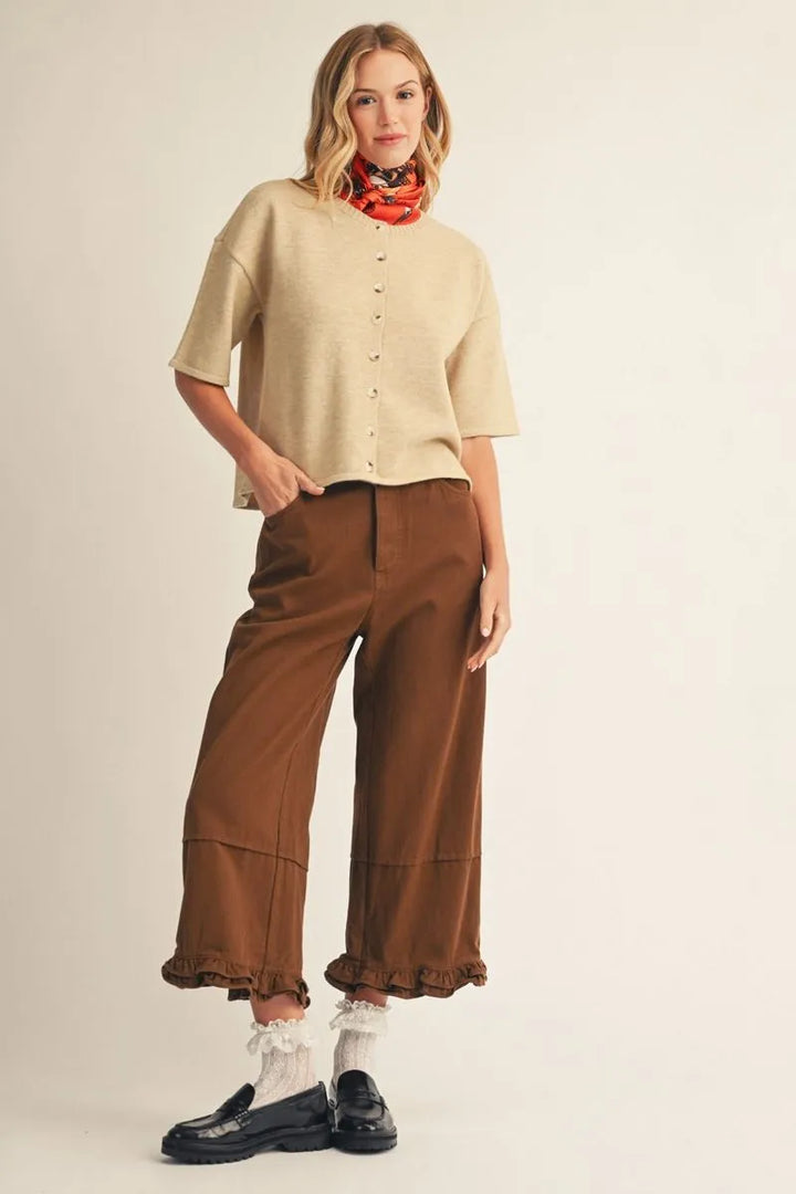 Beige Short Sleeve Cardigan