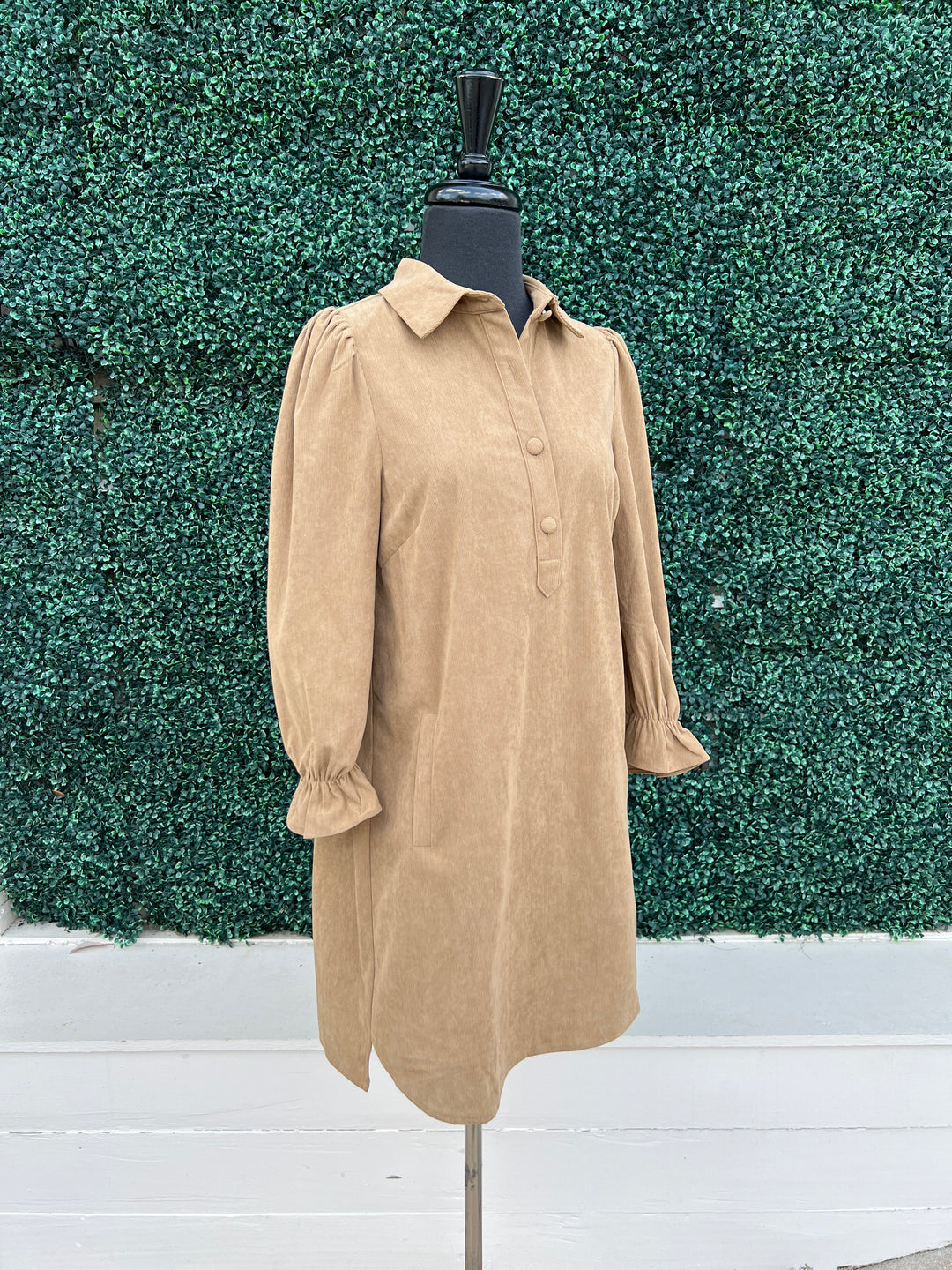 Crduroy Placket Collar Dress