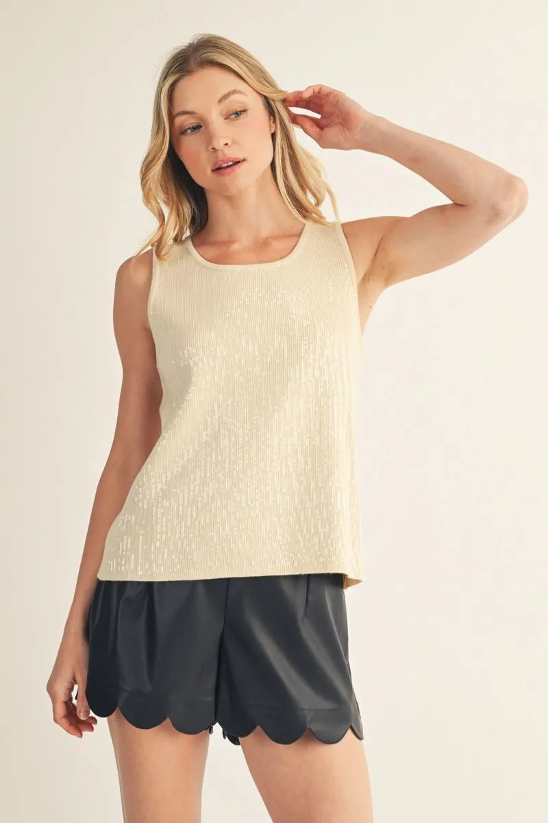 Sleeveless Sequin Cream Tank