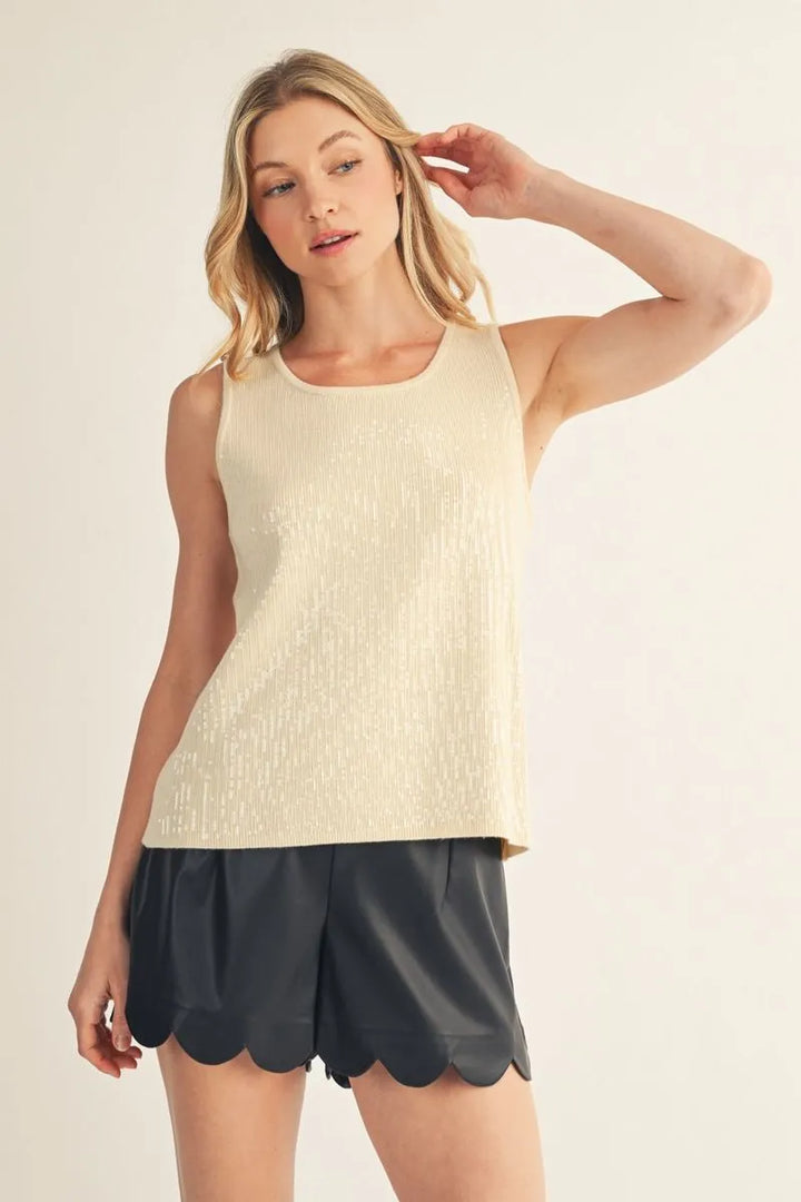 Sleeveless Sequin Cream Tank