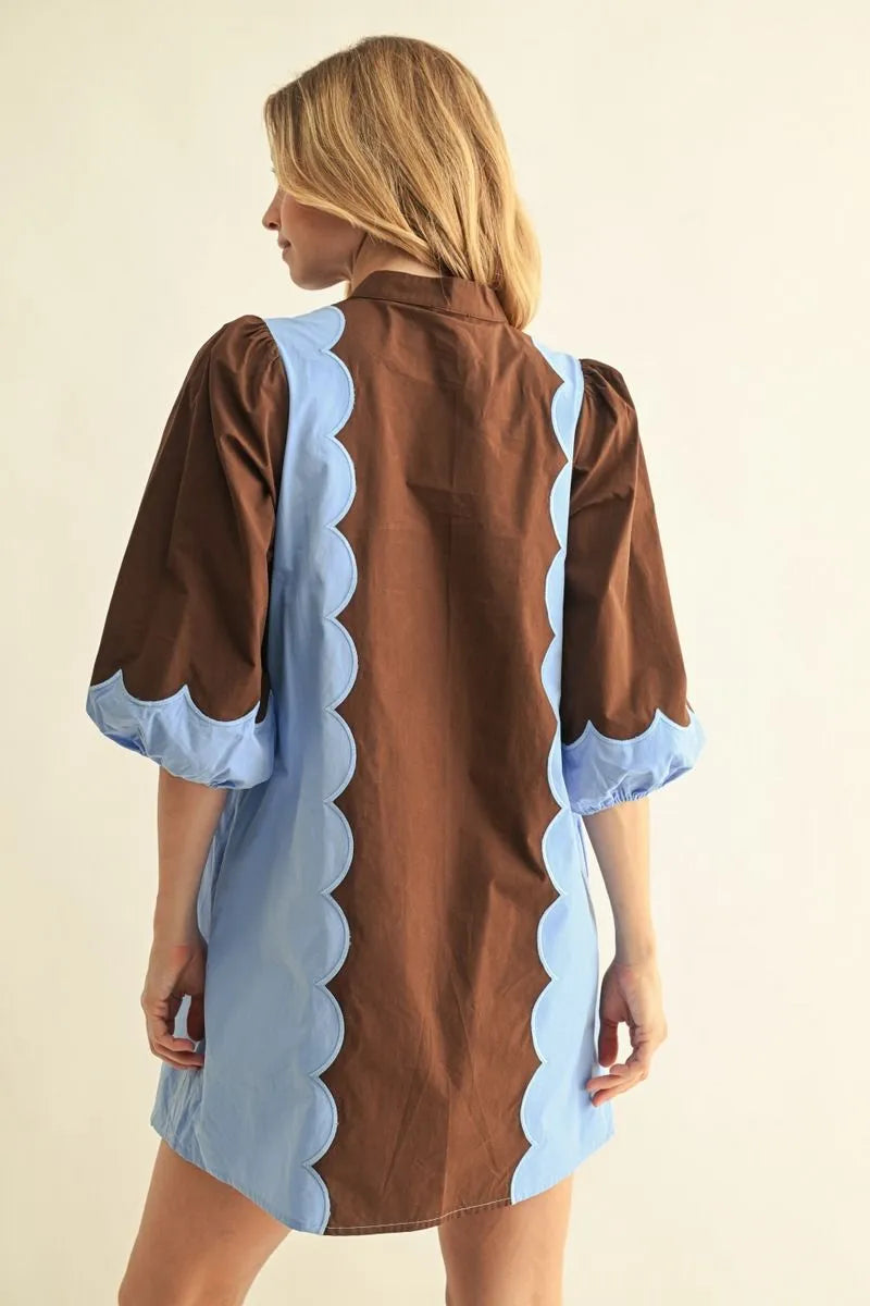 Blue and Brown Scallop Dress