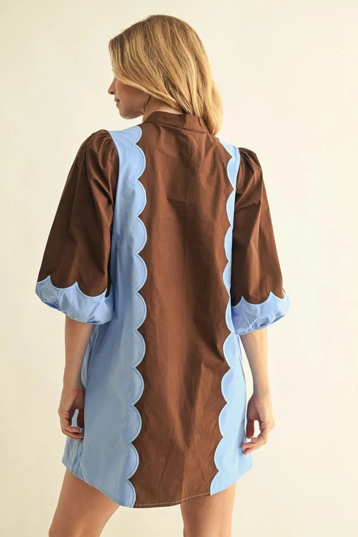 Blue and Brown Scallop Dress