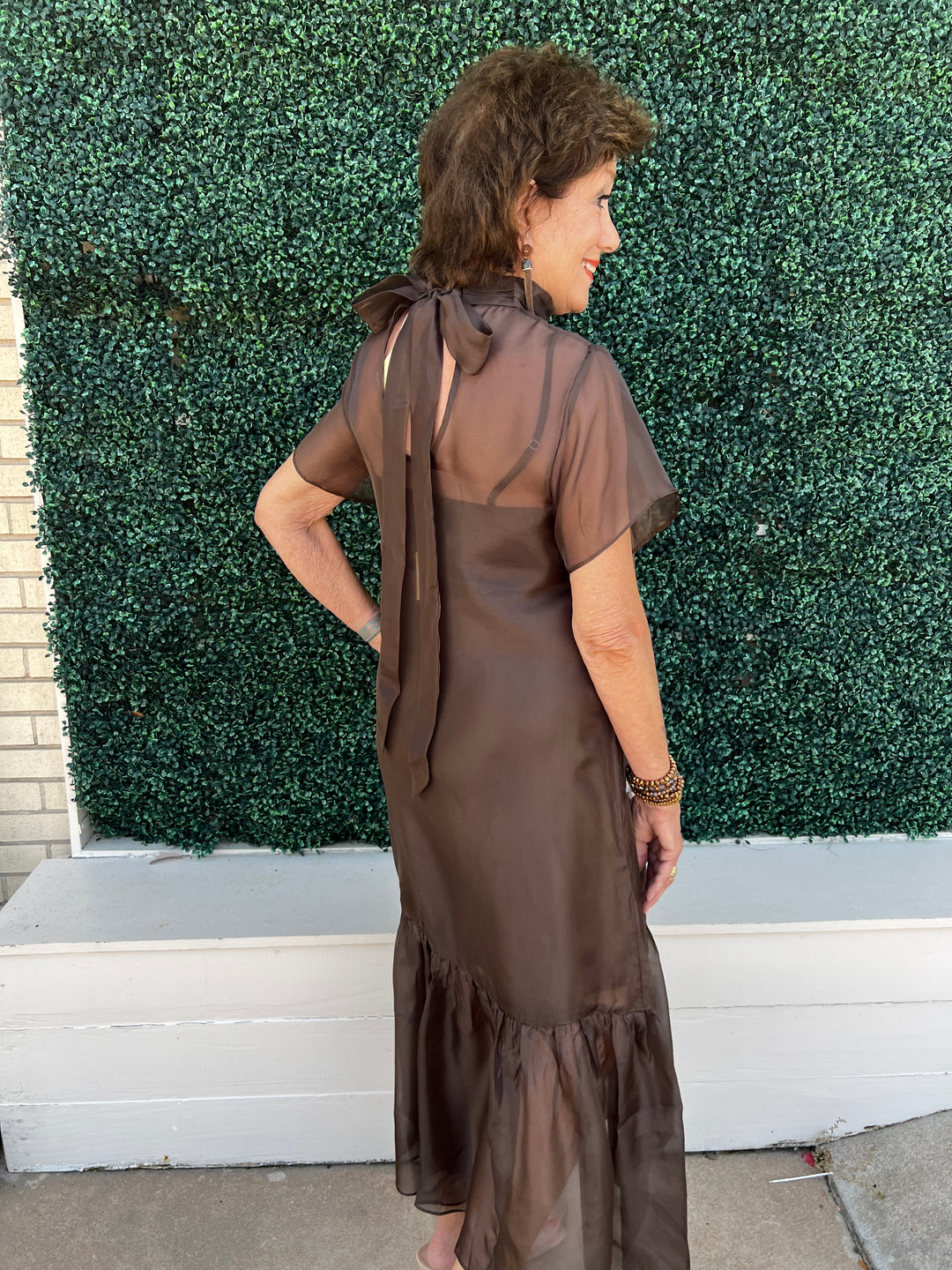 Sheer Brown Maxi Cocktail Dress
