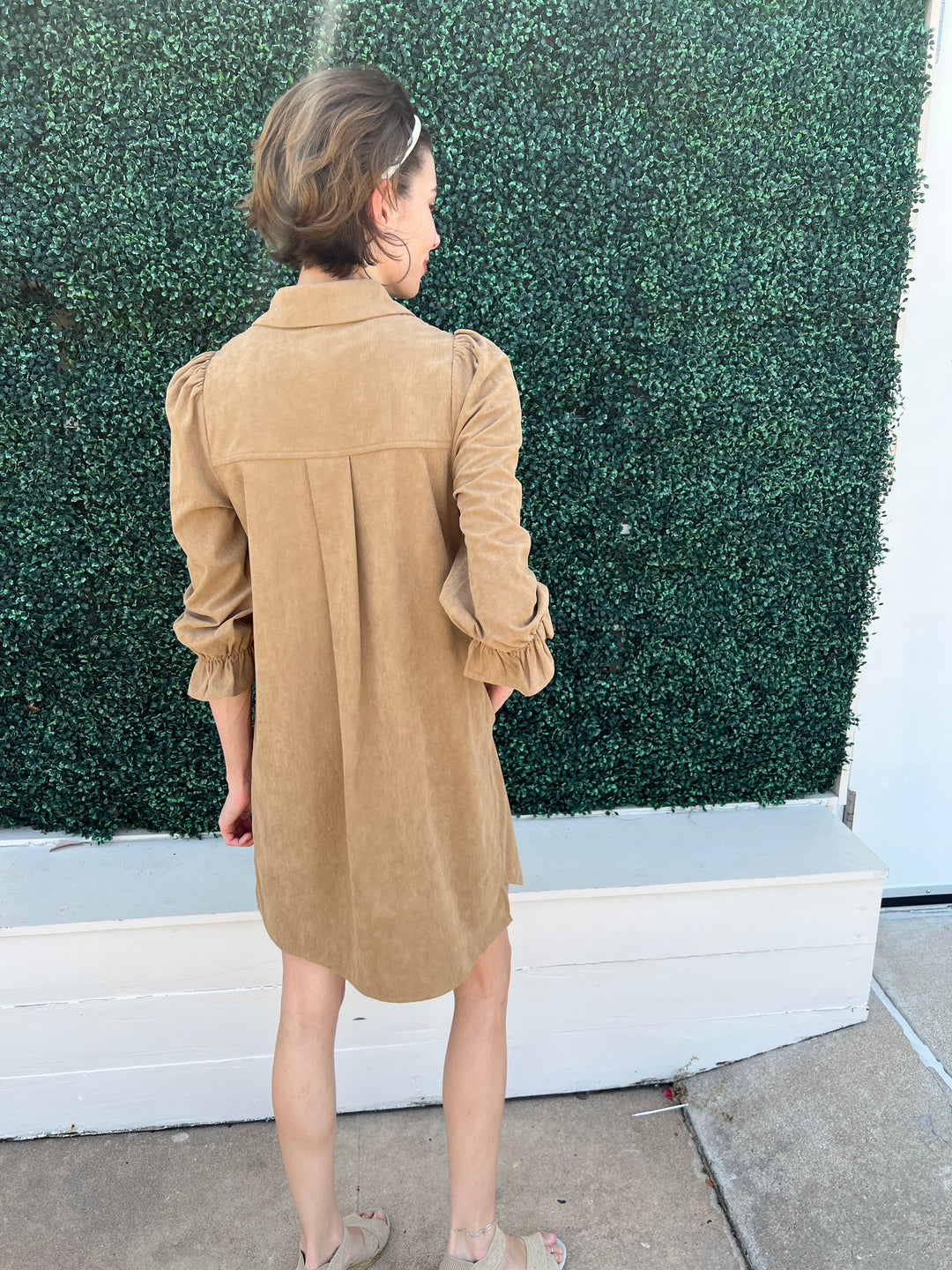 Crduroy Placket Collar Dress