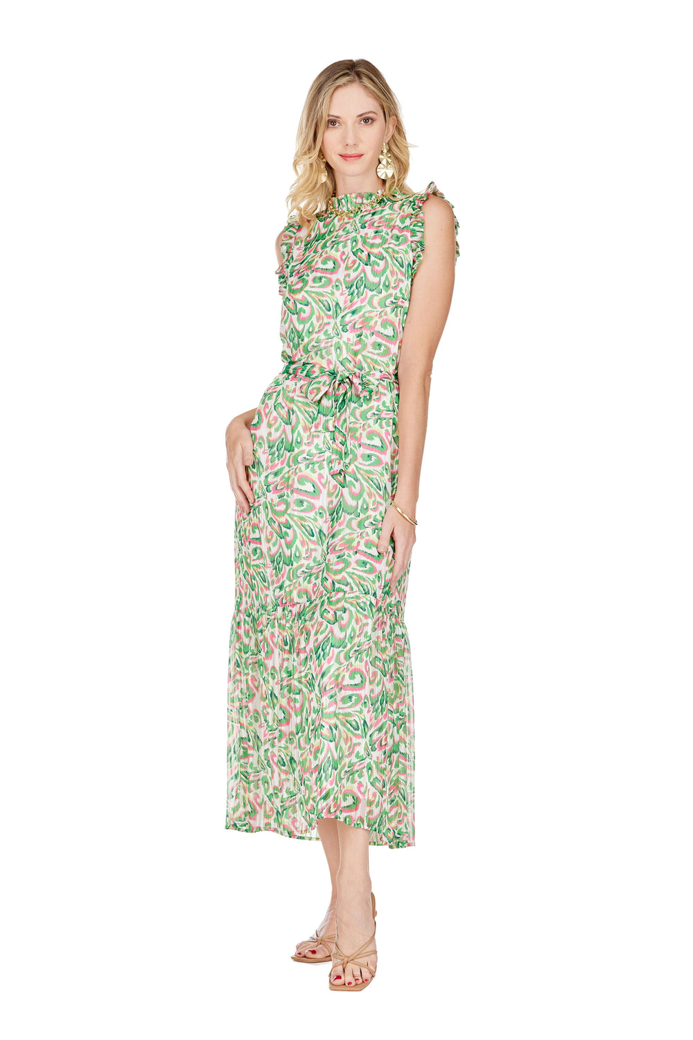 tres chic boutique maxi dress jade brand green and pink print online houston texas 