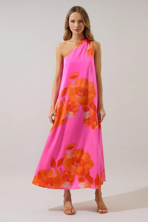 One Shoulder Pink & Orange Maxi Dress – Très Chic Boutique