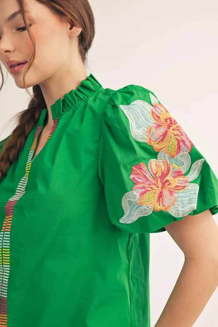 Lime Floral Embroidered Blouse