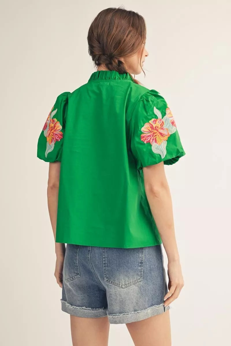 Lime Floral Embroidered Blouse