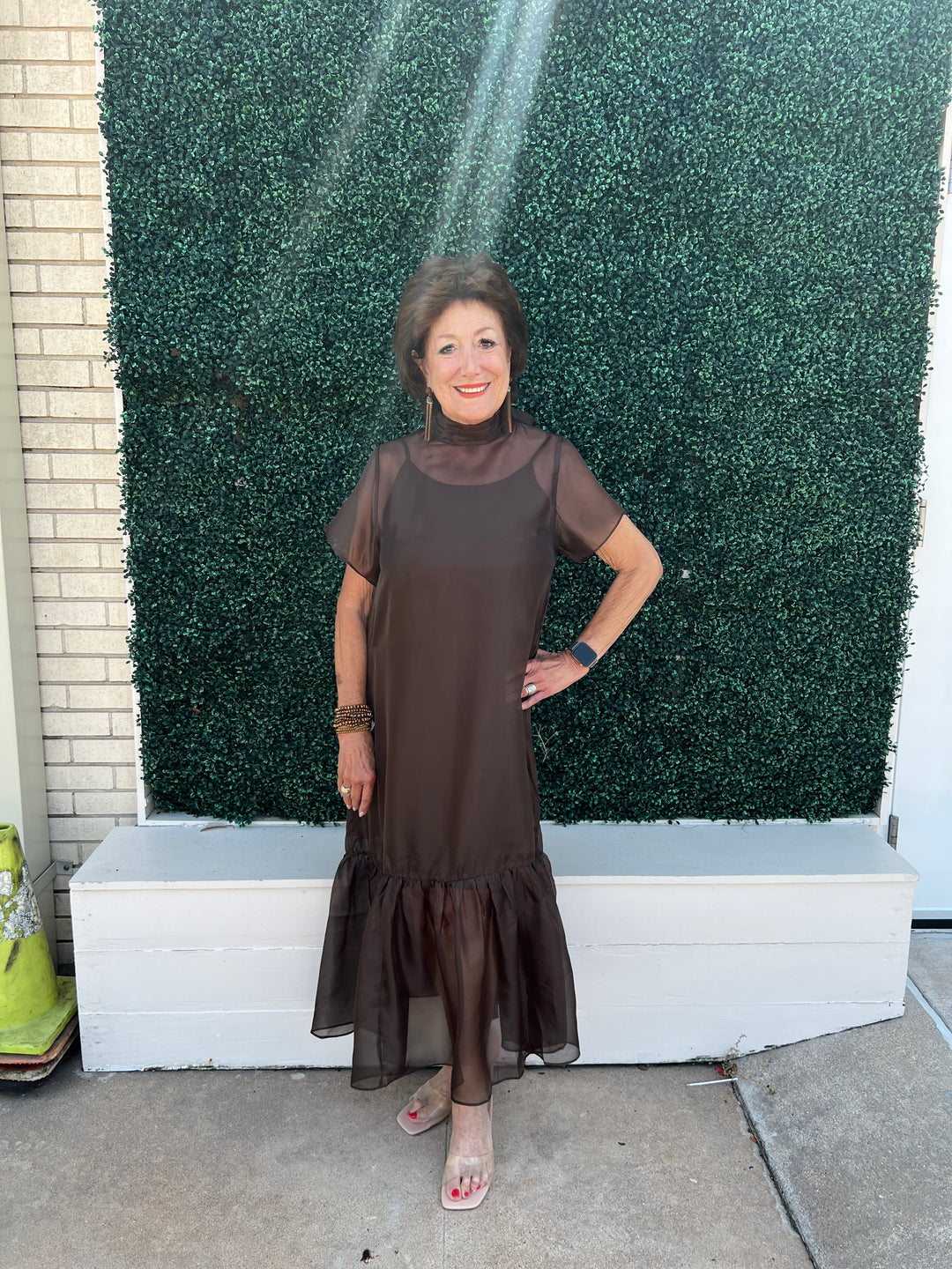 Sheer Brown Maxi Cocktail Dress