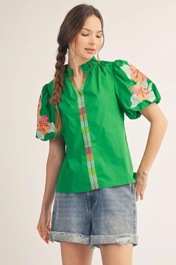 Lime Floral Embroidered Blouse
