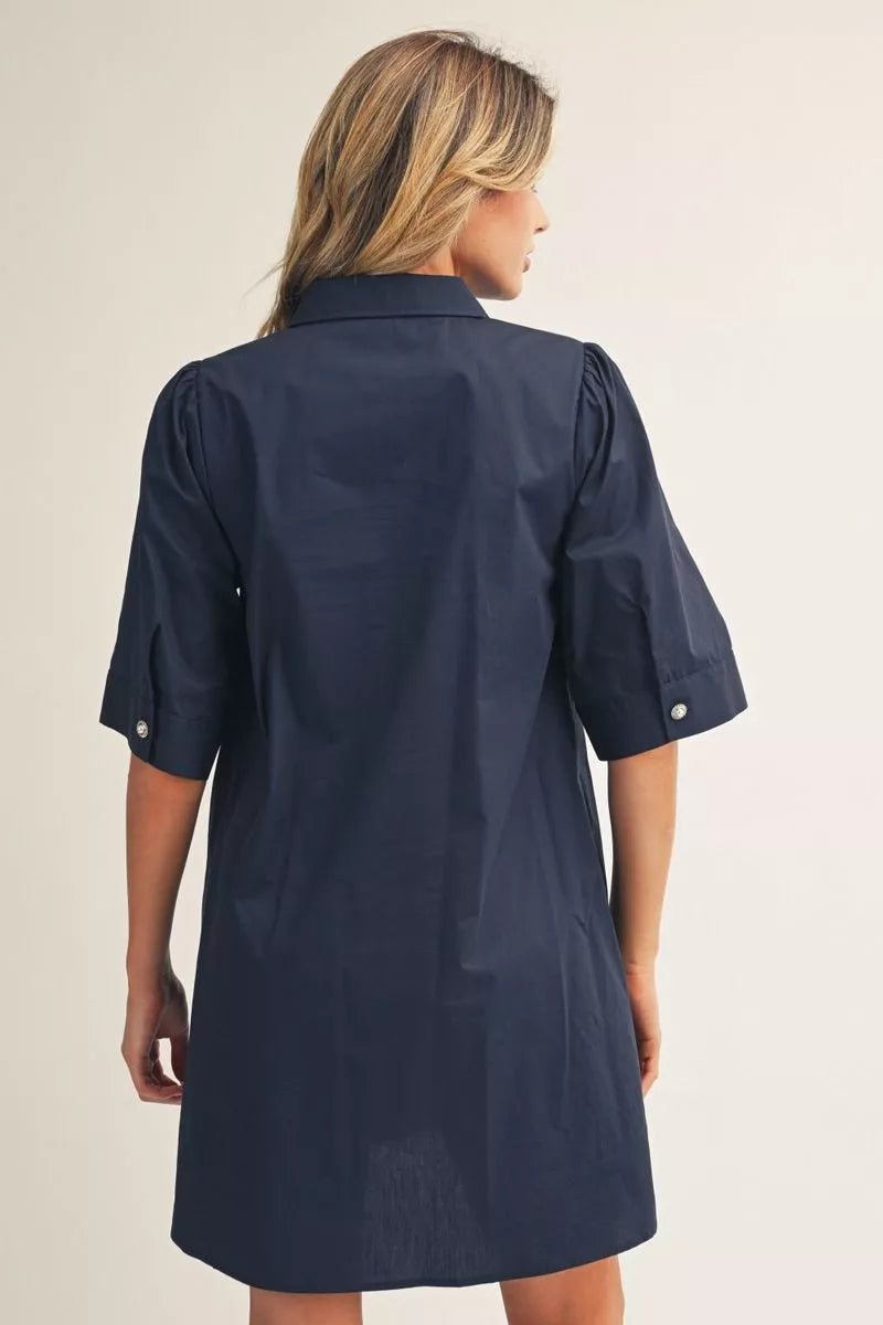 Navy Pearl Cotton Dress