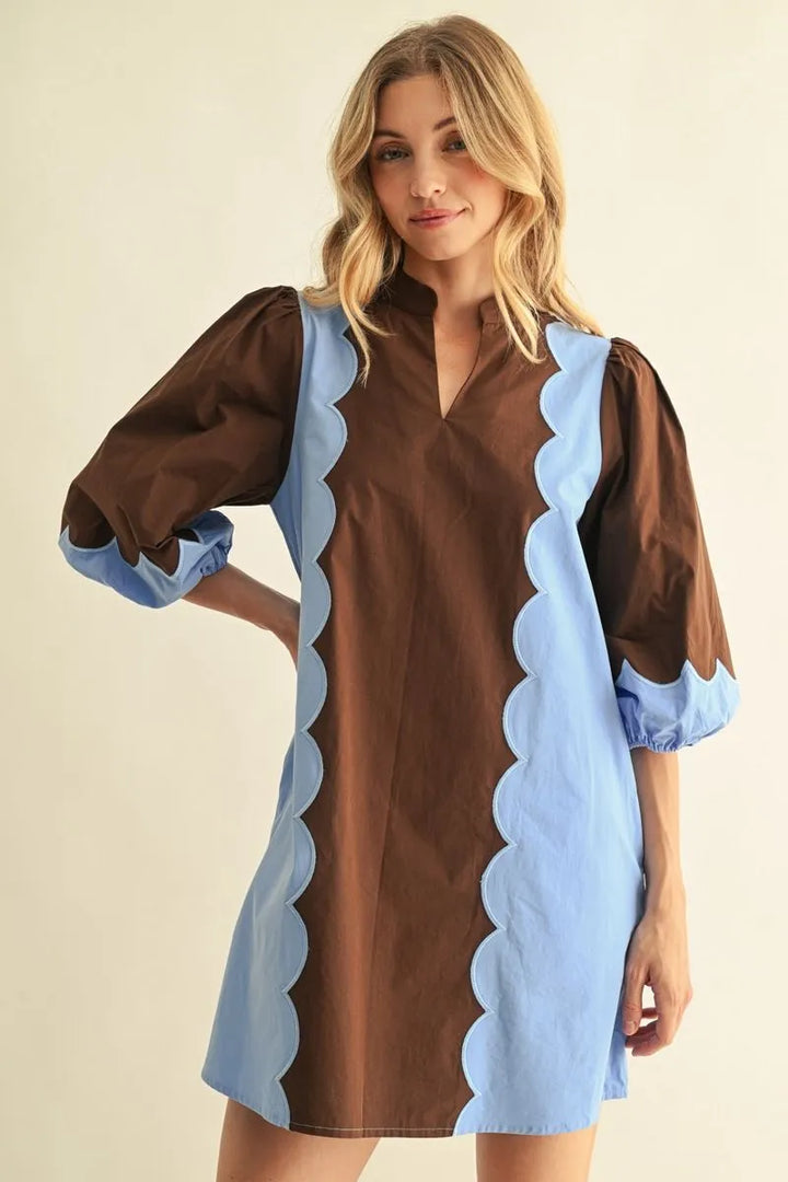 Blue and Brown Scallop Dress