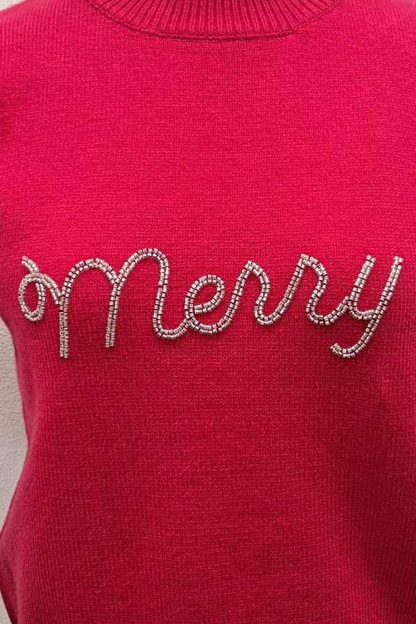 Red Sequin Merry Knit Sweater